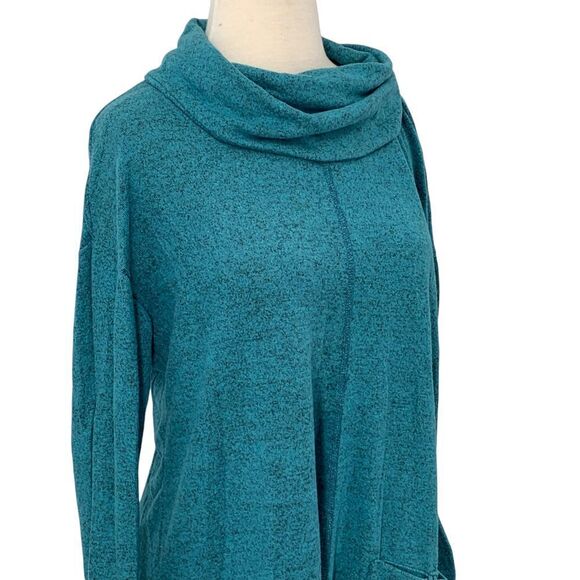 NWT Jess & Jane Teal Cowl Neck Sweater Front Pocket Casual Cozy Tunic Top Size S - Picture 2 of 8